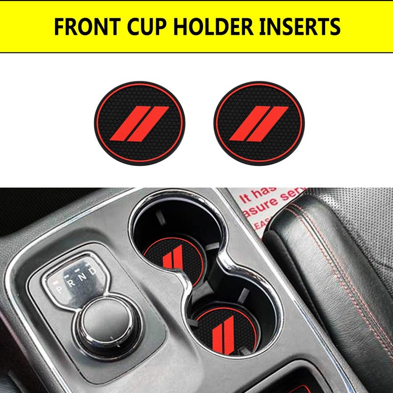 Mekar Anti-dust Custom Compatible for 2014-2020 Dodge Durango Cup Holder Insert & Center Console Shifter Liner Trim Mats | 5pc Custom Fit Non Slip Storage Bin Mat Set Interior Accessories - Red - Image 5